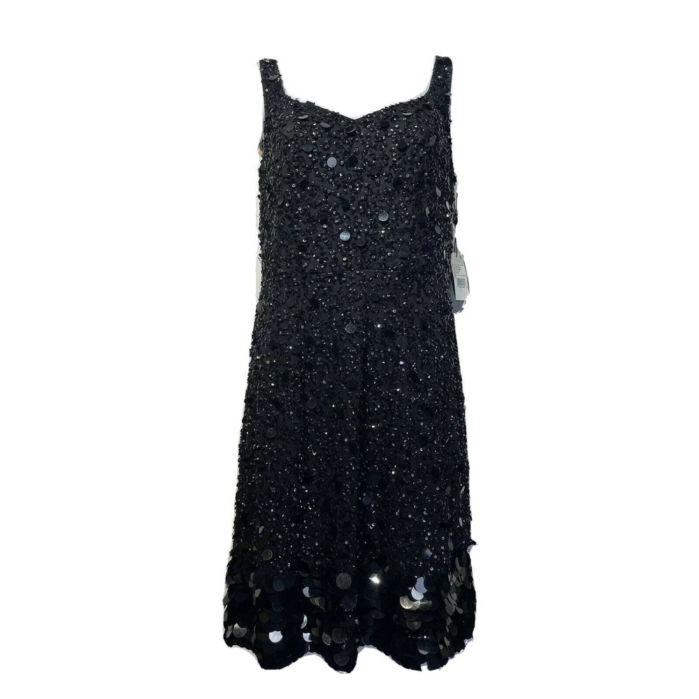 adrianna papell black fully beaded sleeveless shift dress Size 4